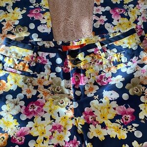 Cartonnier Navy Floral Polka Dot Pants with Yellow & Pink Accents